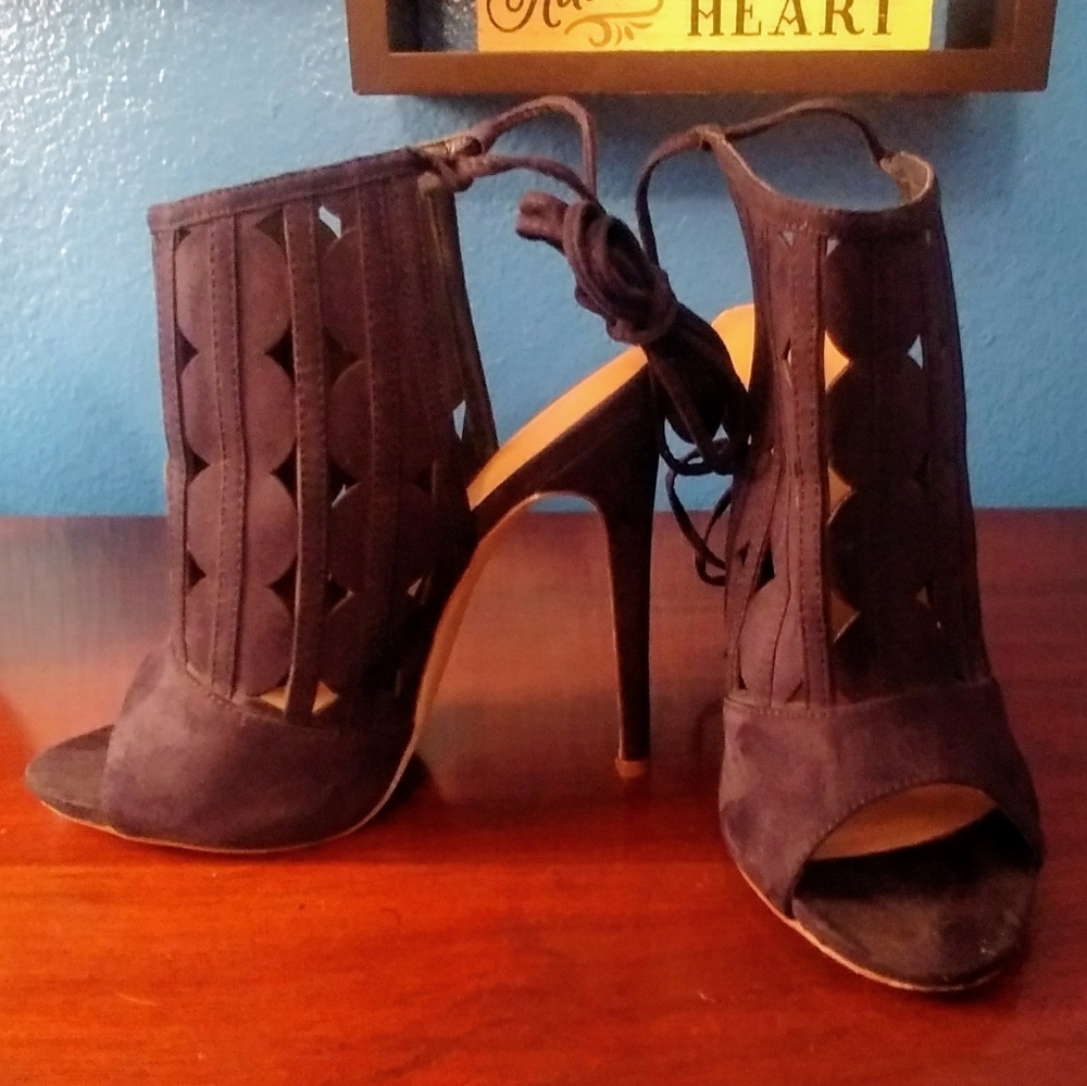 Shoedazzle Rachel Navy Caged Lace-Up Heel